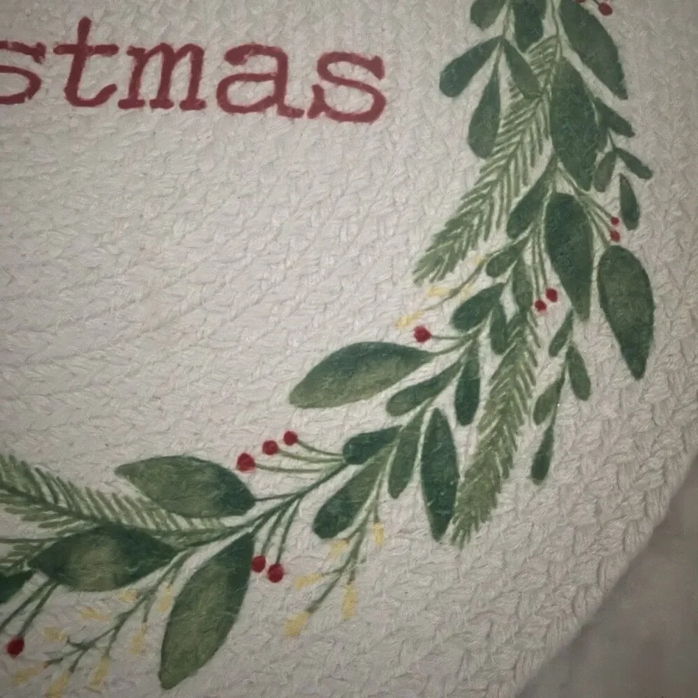 Farmhouse Woven Holiday Placemats Holly Berries Garland Cotton Merry Xmas 2